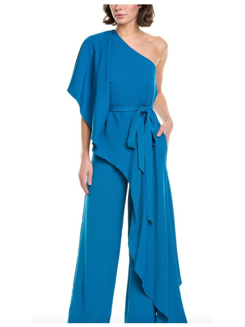 Black Halo "Kristine" One-Shoulder Wide-Leg Jumpsuit (4) — Azure Blue — NEW